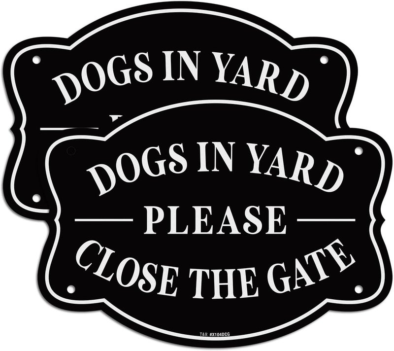 TR Dogs in Yard Please Close the Gate Sign - 2 Pack - 9.5 x 6.8 Inches Rust Free .040 Aluminum Reflective - UV Protected, Waterproof, Weatherproof and Fade Resistant - 4 Pre-drilled Holes - Image 1